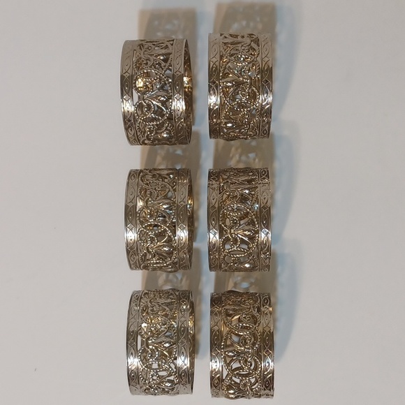 Vintage Kemp and Beatley Fleur Delis Filigree Napkin Ring Set of 6 L@@K! - Picture 10 of 12